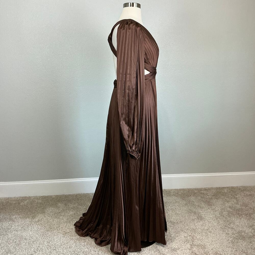 Mac Duggal 26737 Brown Evening Gown Satin Backless Long Sleeve Dress Size 12 - Picture 5 of 12